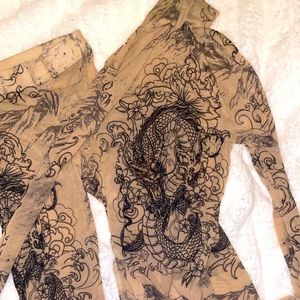 Matching nude mesh top and legging pants